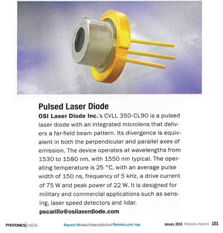 OSI introduces its NEW Pulsed Laser Diode with Integrated Microlens